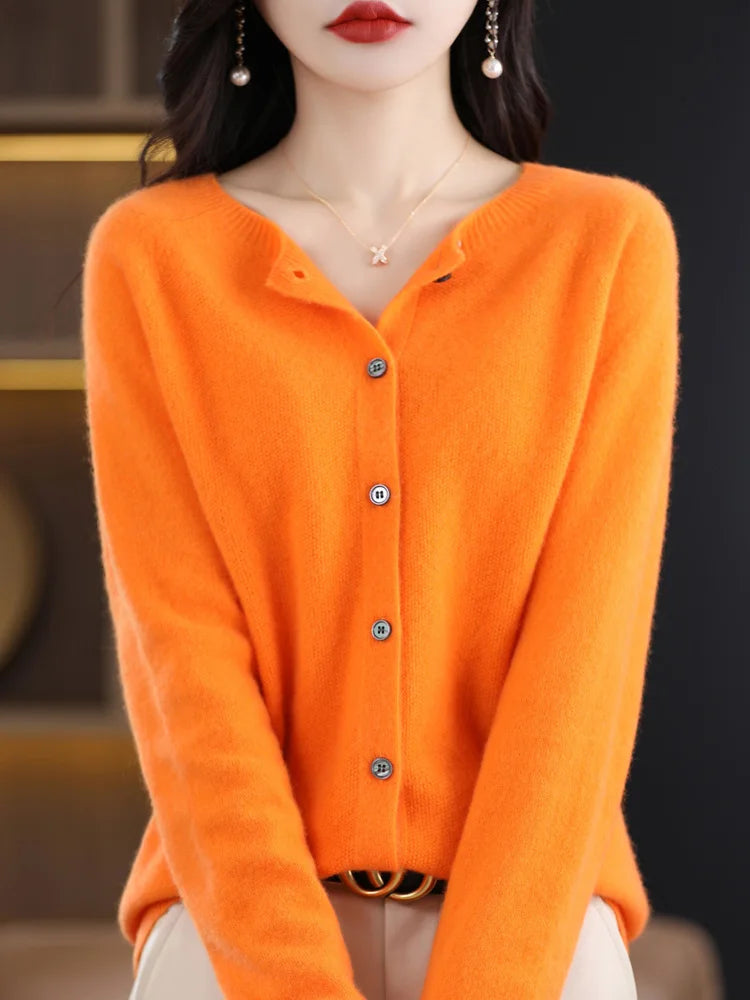 Cardigan col rond en laine mérinos – Femme