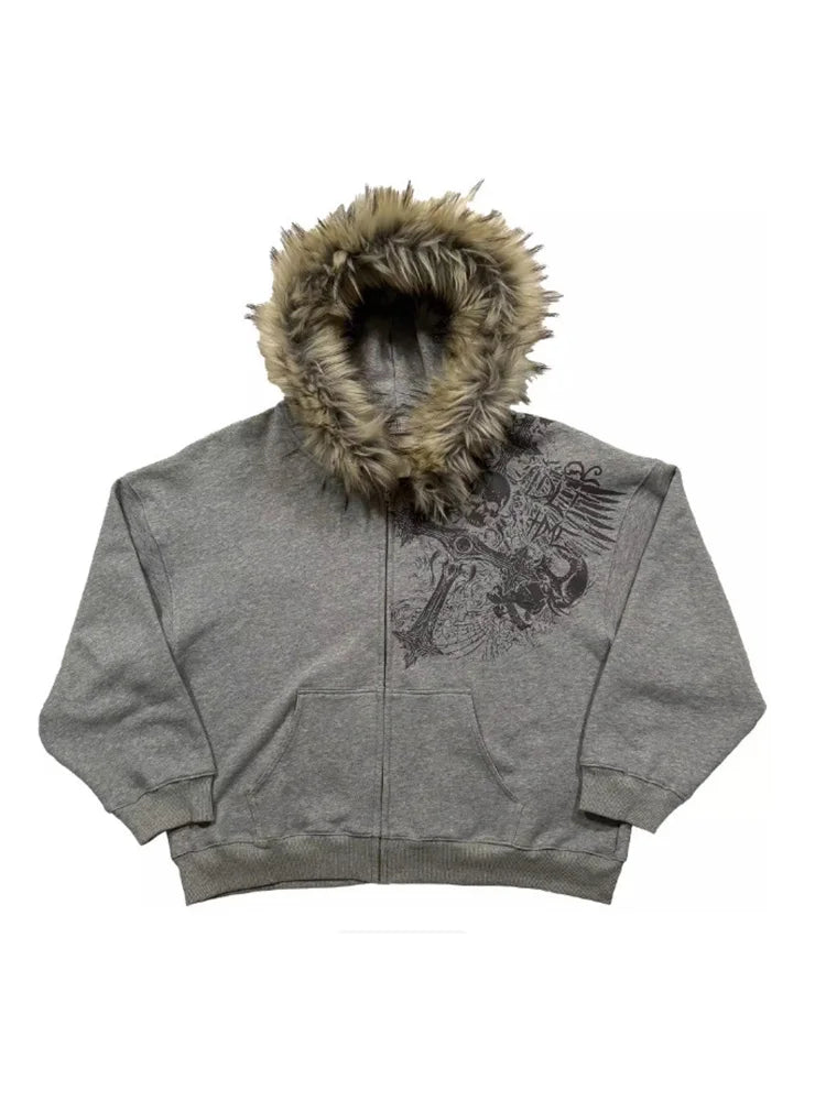 Sweat à capuche zippé avec col en fausse fourrure – Femme