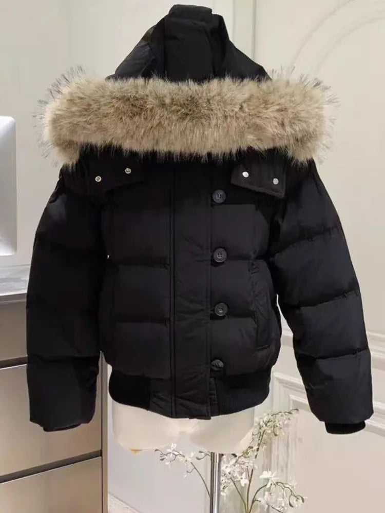 Faux Fur Hooded Cropped Puffer – Women
