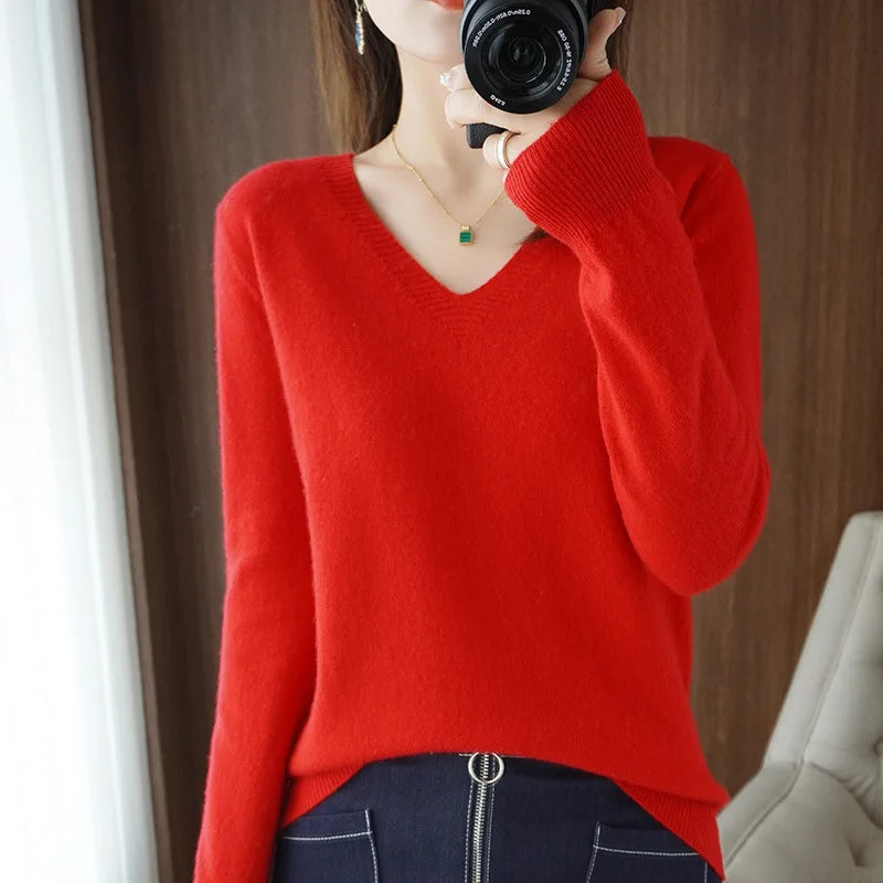 Pull en maille à col V lacé – Femme