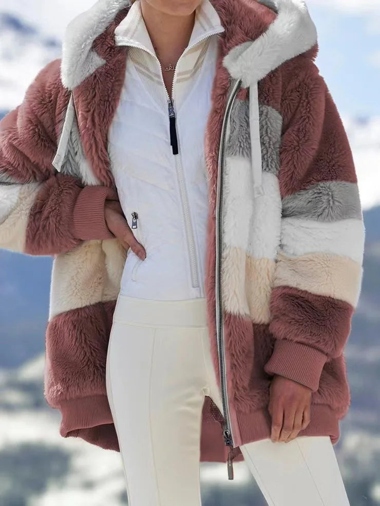 Veste zippée à capuche doublée en sherpa – Femme