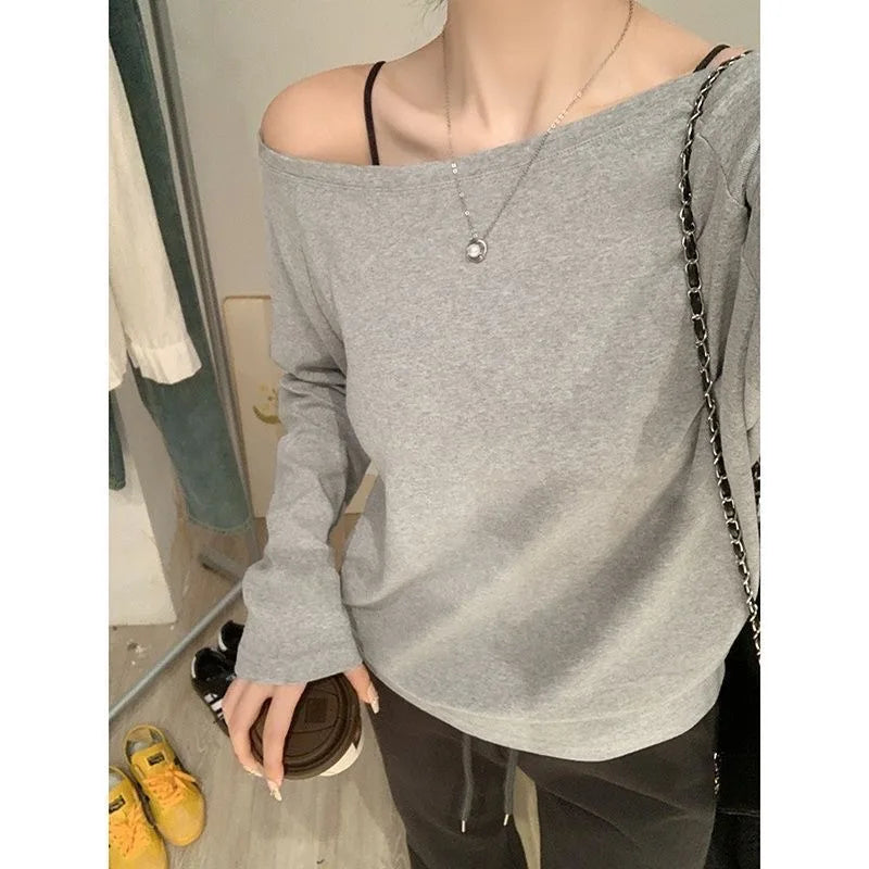 Asymmetric Shoulder Long-Sleeve Top – Women