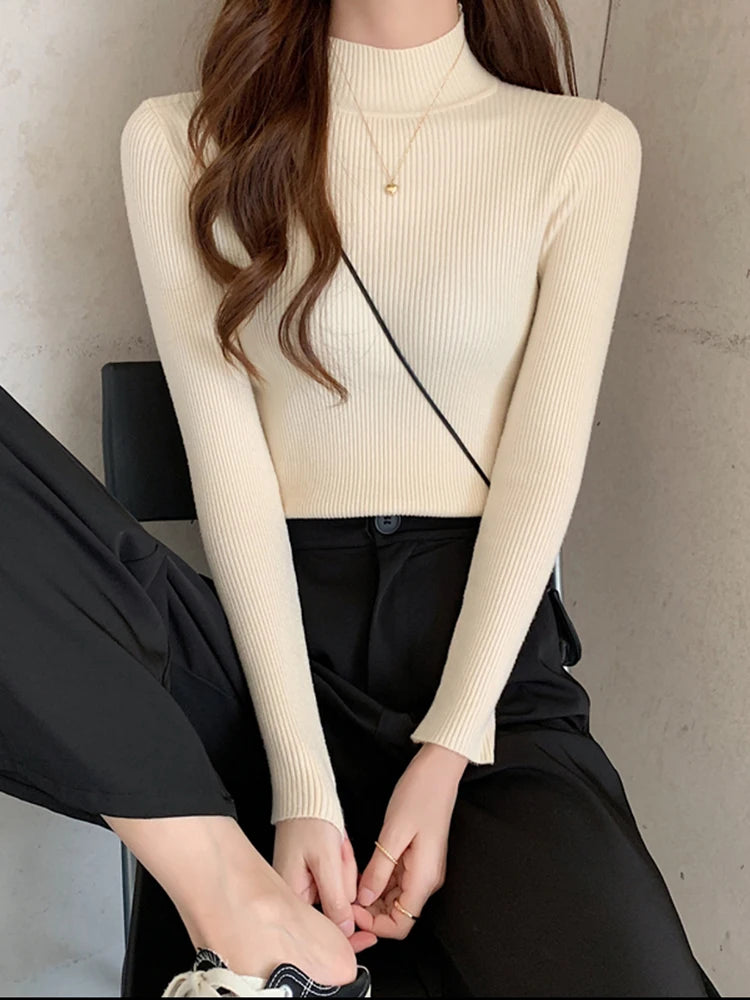 Classic Mock Neck Slim Sweater – Women