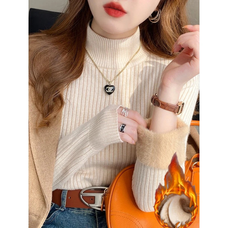 Pull à col roulé doublé de velours – Femme