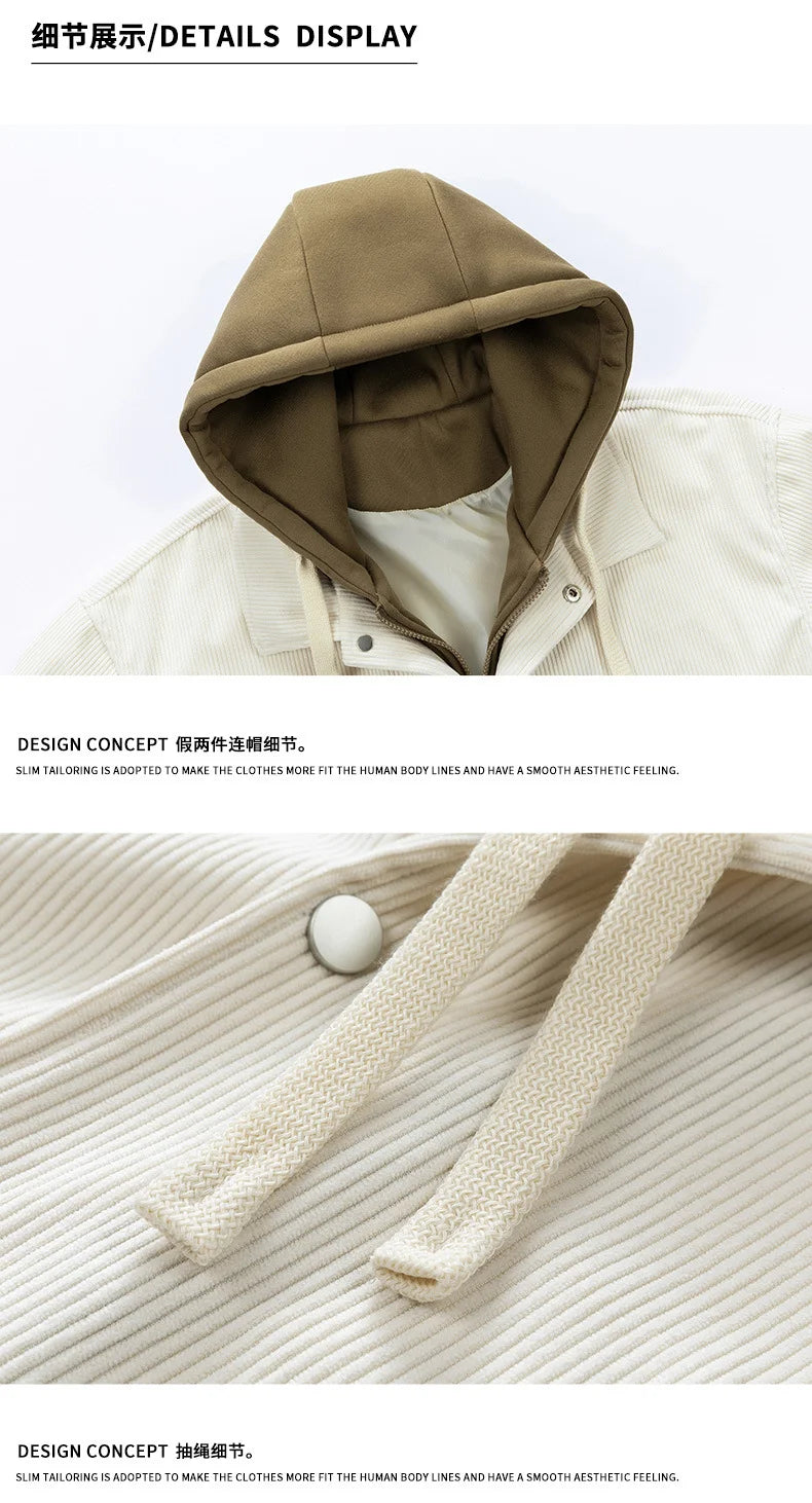 Corduroy Hooded Layered Jacket – Unisex