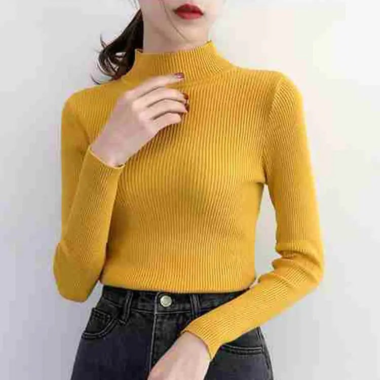 Classic Mock Neck Slim Sweater – Women
