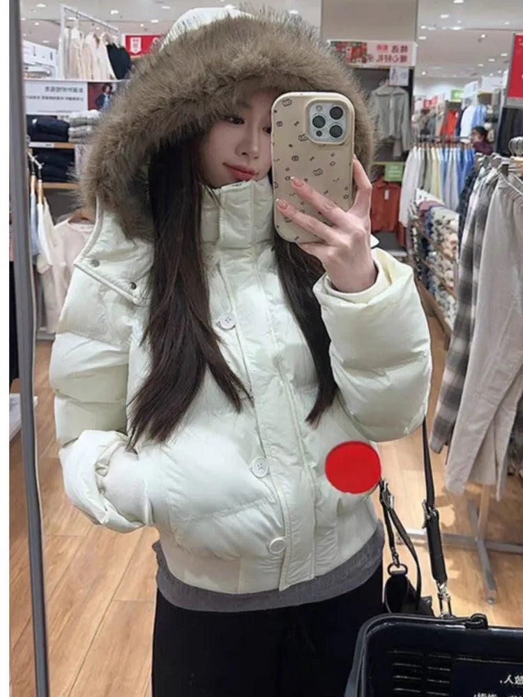 Faux Fur Hooded Cropped Puffer – Women