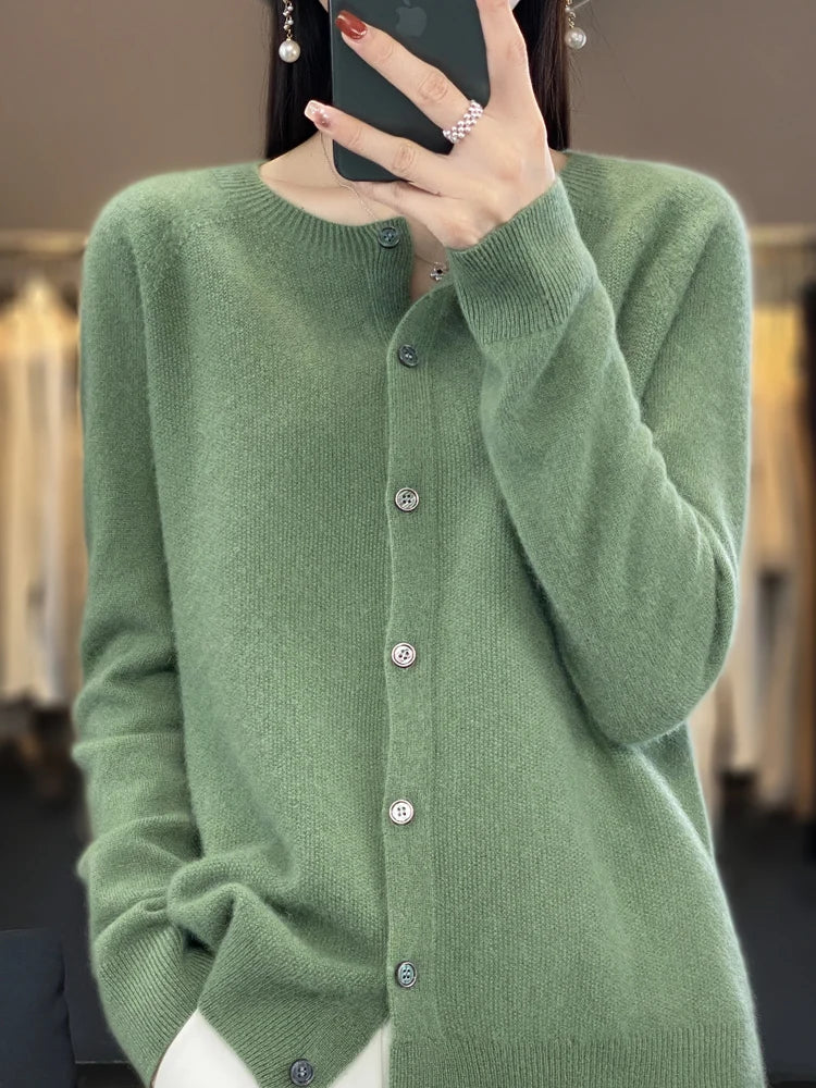 Cardigan col rond en laine mérinos – Femme