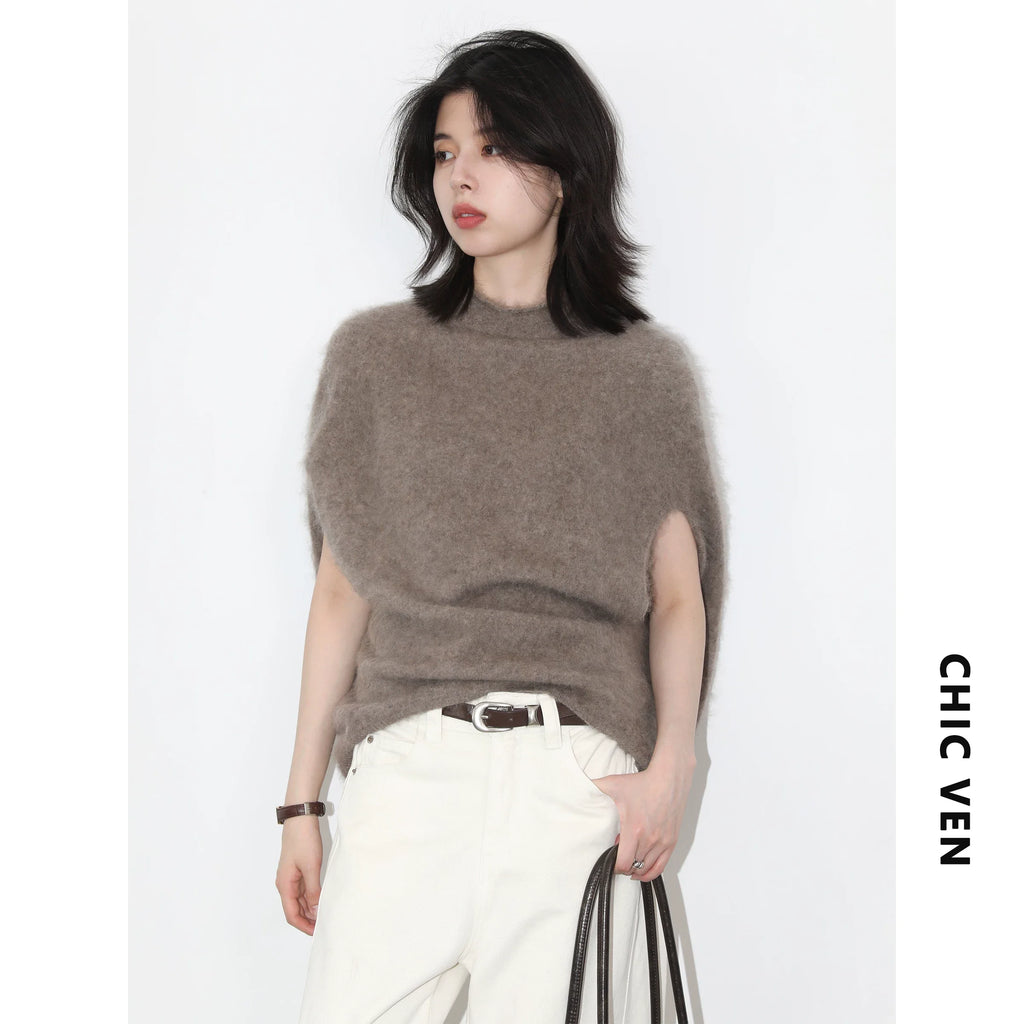 Oversized Turtleneck Wool-Blend Vest – Women