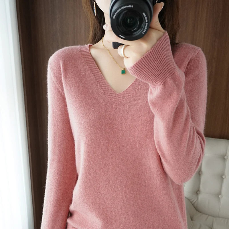 Pull en maille à col V lacé – Femme