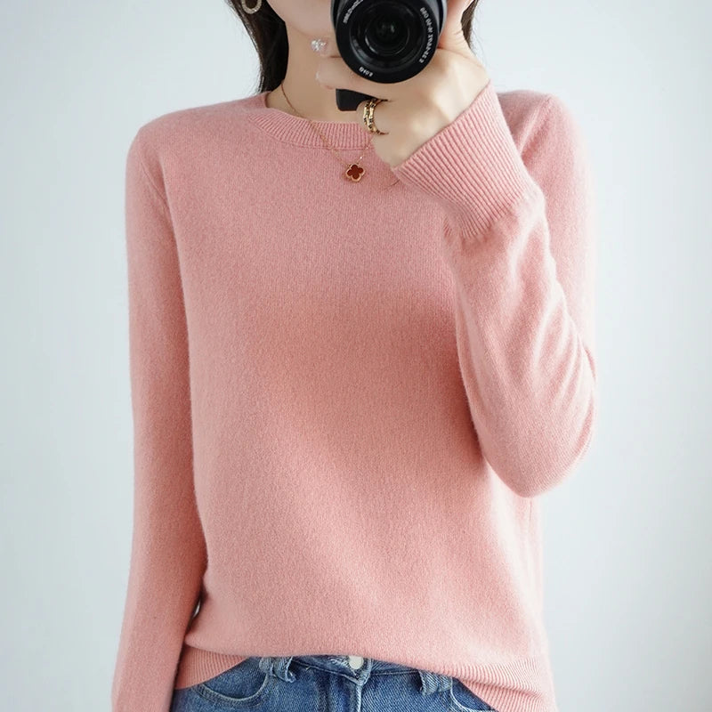 Pull fin en maille à col rond – Femme
