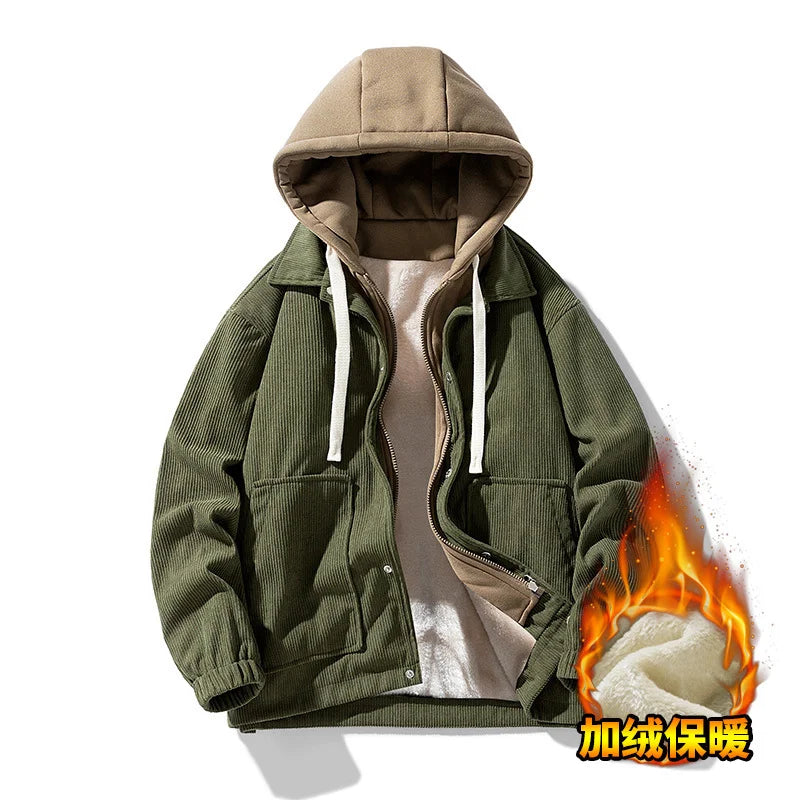 Corduroy Hooded Layered Jacket – Unisex