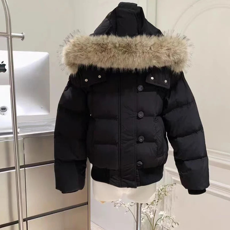 Faux Fur Hooded Cropped Puffer – Women