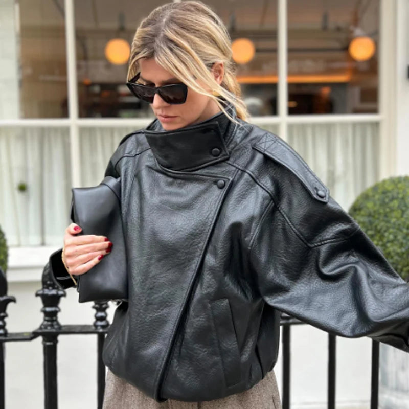 Cropped Faux Leather Bomber – Women