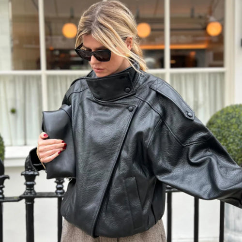 Cropped Faux Leather Bomber – Women