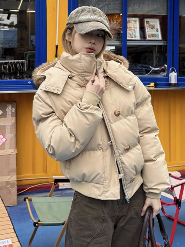 Faux Fur Hooded Cropped Puffer – Women