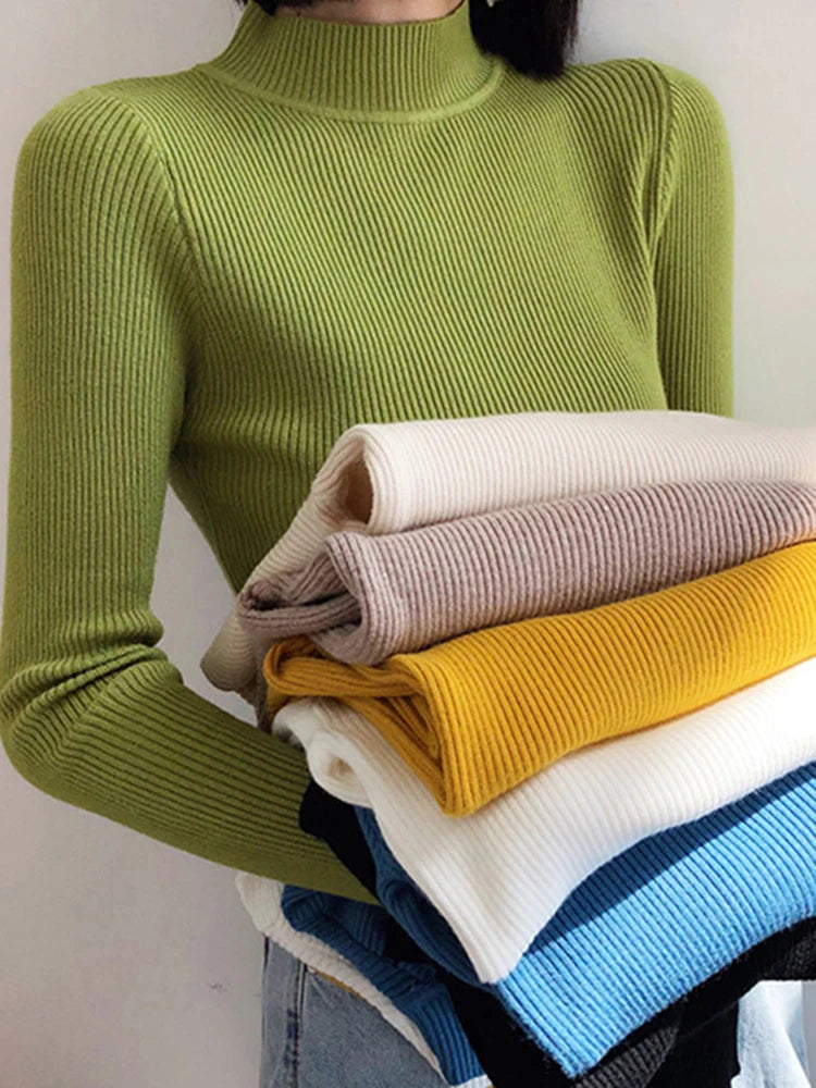 Classic Mock Neck Slim Sweater – Women