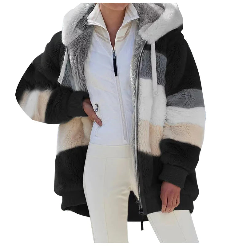 Veste zippée à capuche doublée en sherpa – Femme