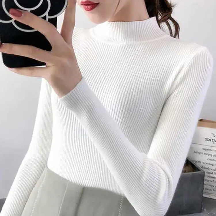 Classic Mock Neck Slim Sweater – Women