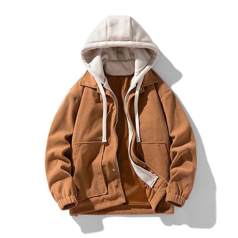 Corduroy Hooded Layered Jacket – Unisex