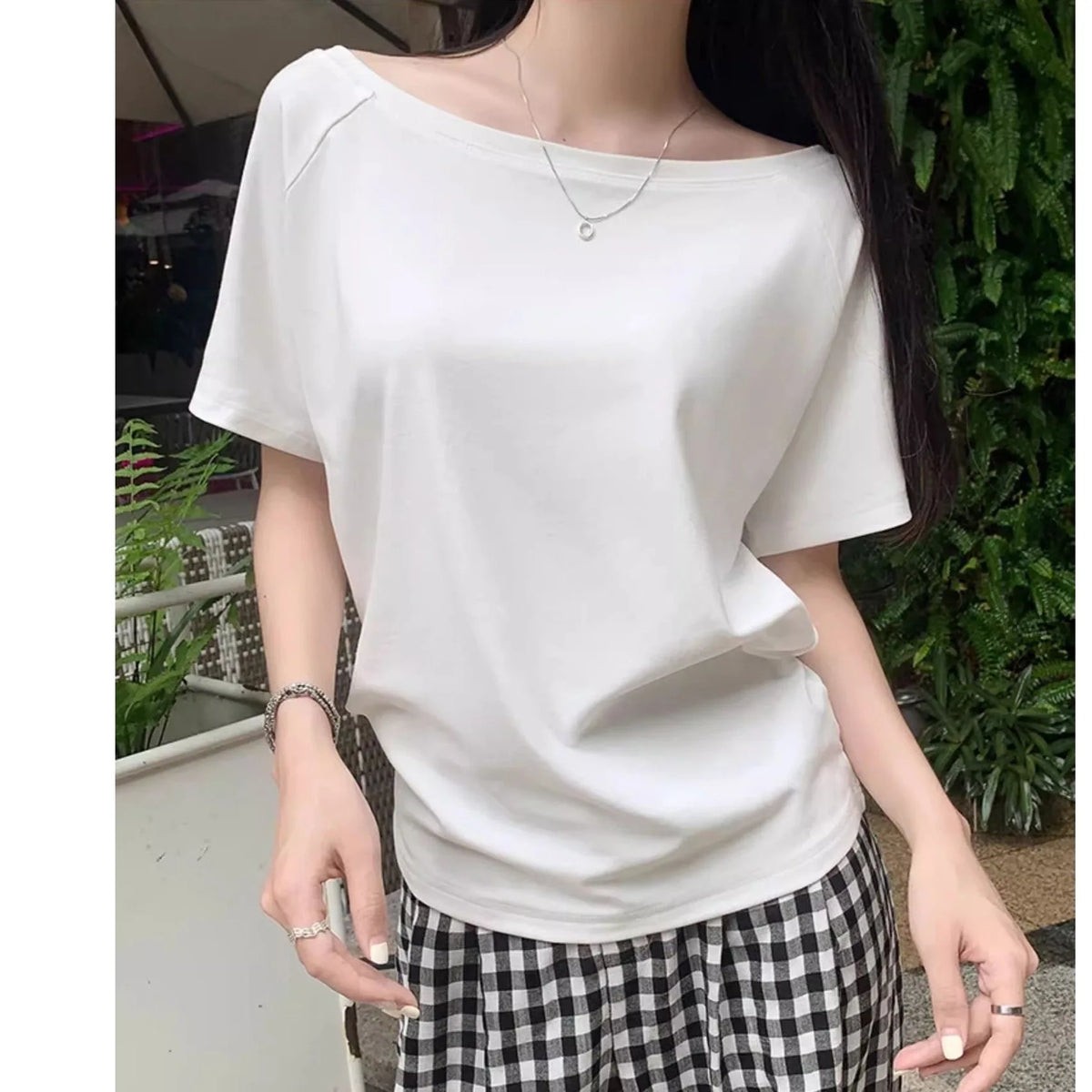 Asymmetric Shoulder Long-Sleeve Top – Women