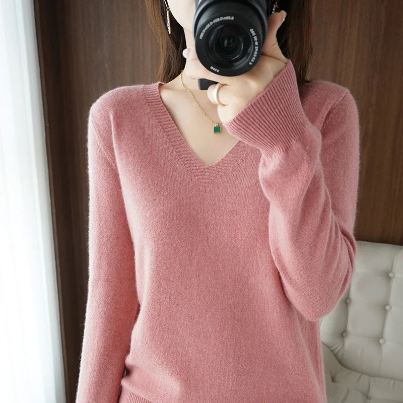 Pull en maille à col V lacé – Femme
