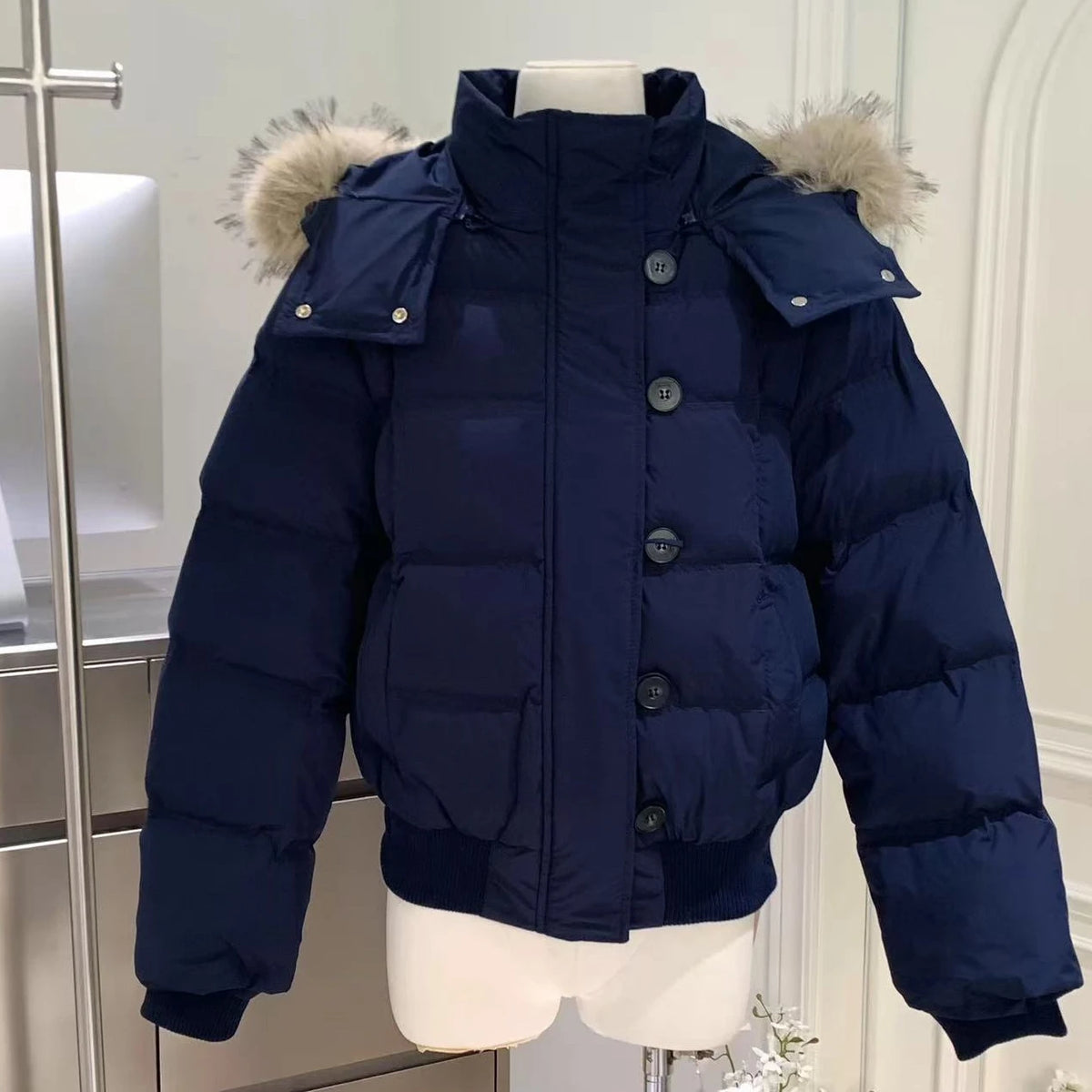 Faux Fur Hooded Cropped Puffer – Women