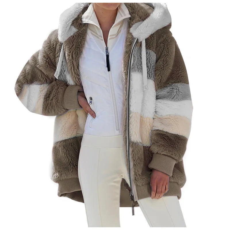 Veste zippée à capuche doublée en sherpa – Femme