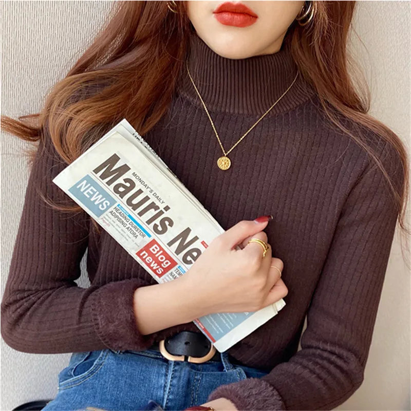 Pull à col roulé doublé de velours – Femme