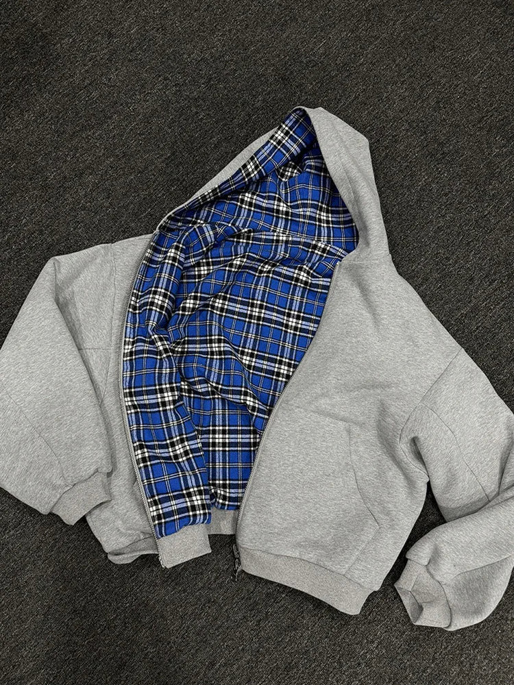 Plaid Reversible Zip Hoodie – Women