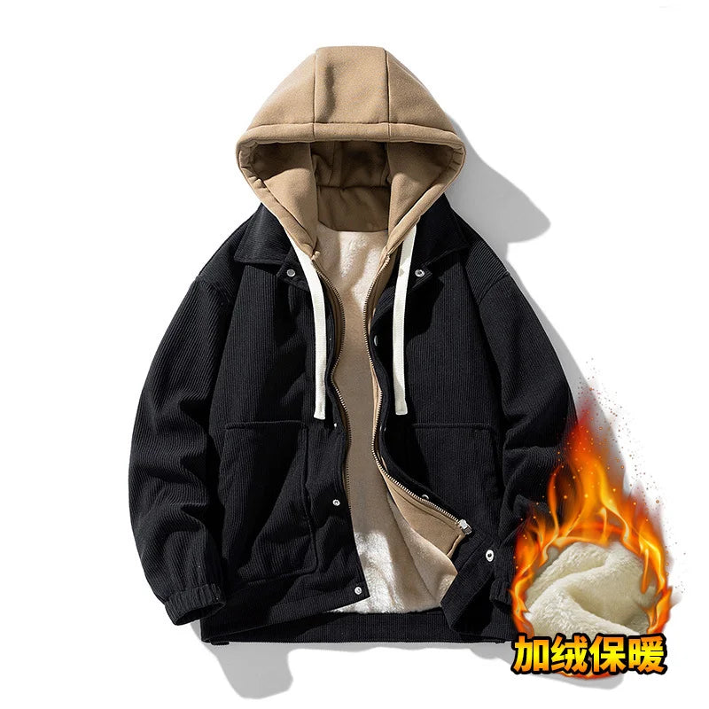 Corduroy Hooded Layered Jacket – Unisex
