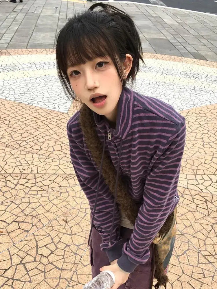 Striped Stand-Collar Sweatshirt – Women