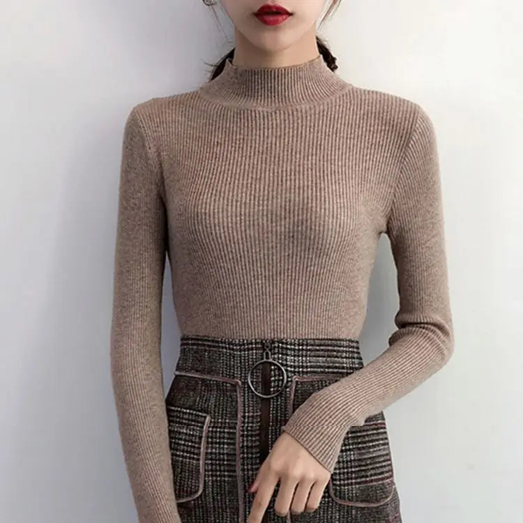 Classic Mock Neck Slim Sweater – Women