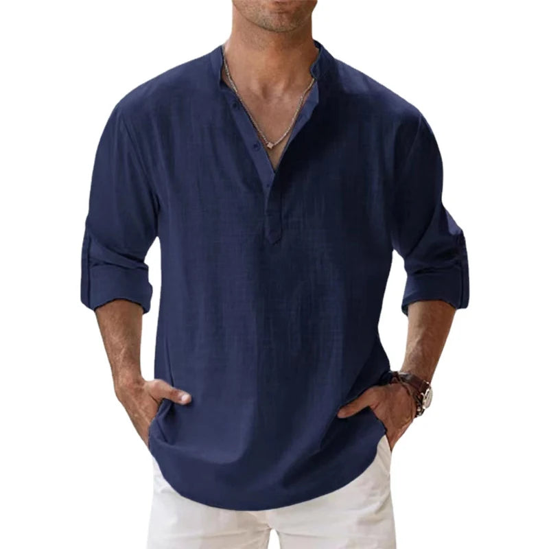 Cotton Linen Henley Shirt – Men