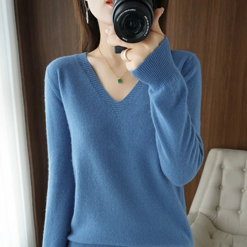 Pull en maille à col V lacé – Femme