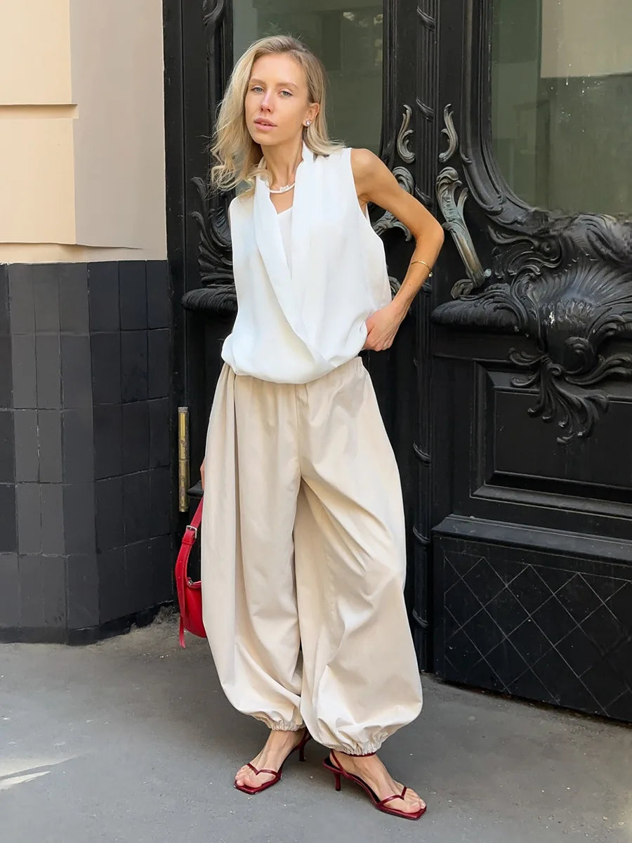 Cotton Lantern Wide-Leg Pants – Women