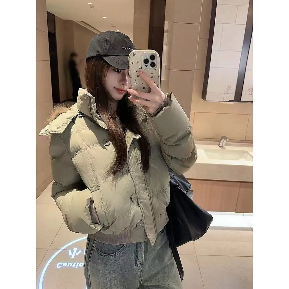 Faux Fur Hooded Cropped Puffer – Women