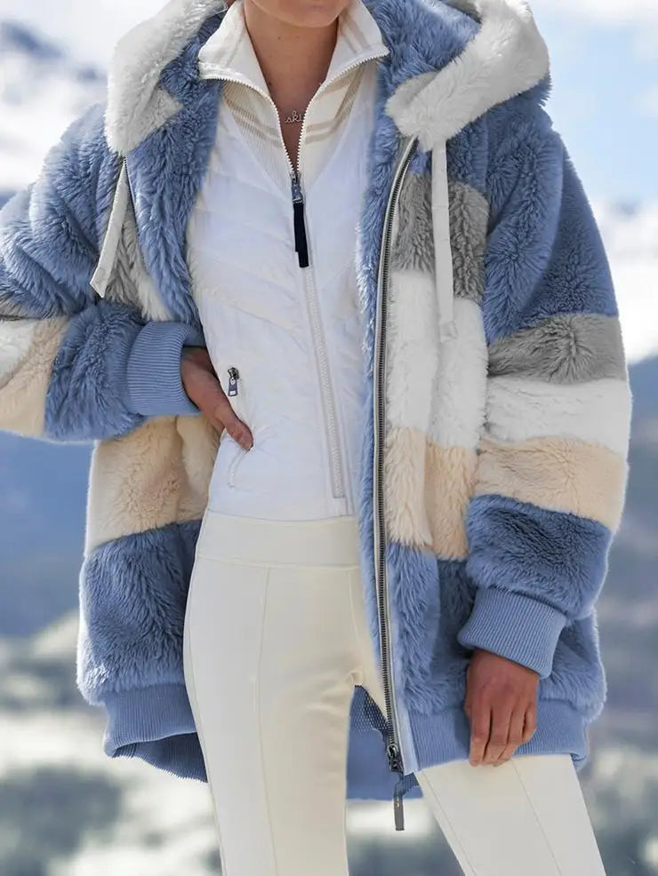 Veste zippée à capuche doublée en sherpa – Femme