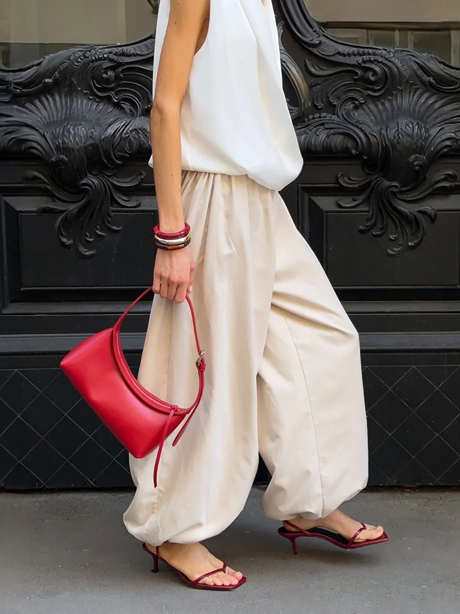 Cotton Lantern Wide-Leg Pants – Women