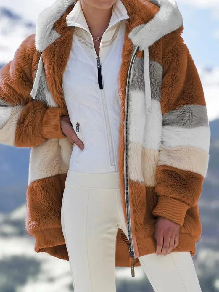 Veste zippée à capuche doublée en sherpa – Femme