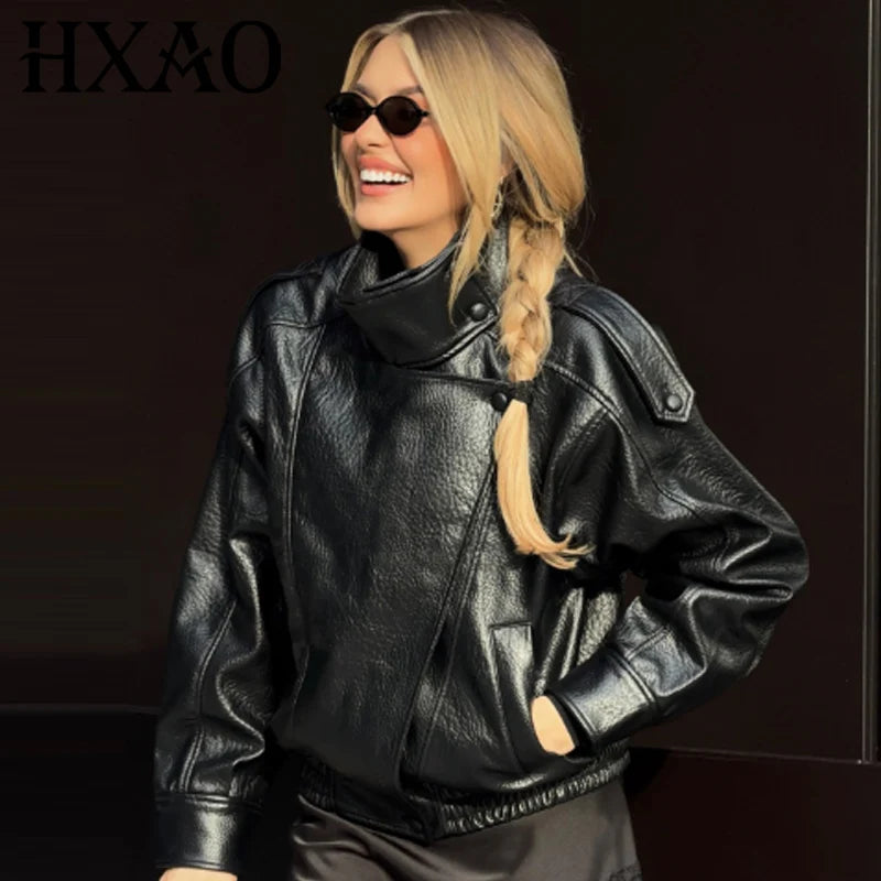 Blouson aviateur court en similicuir – Femme