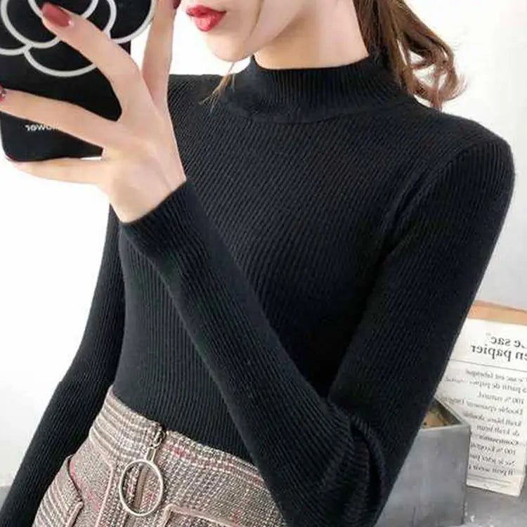 Classic Mock Neck Slim Sweater – Women