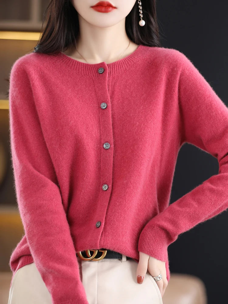Cardigan col rond en laine mérinos – Femme