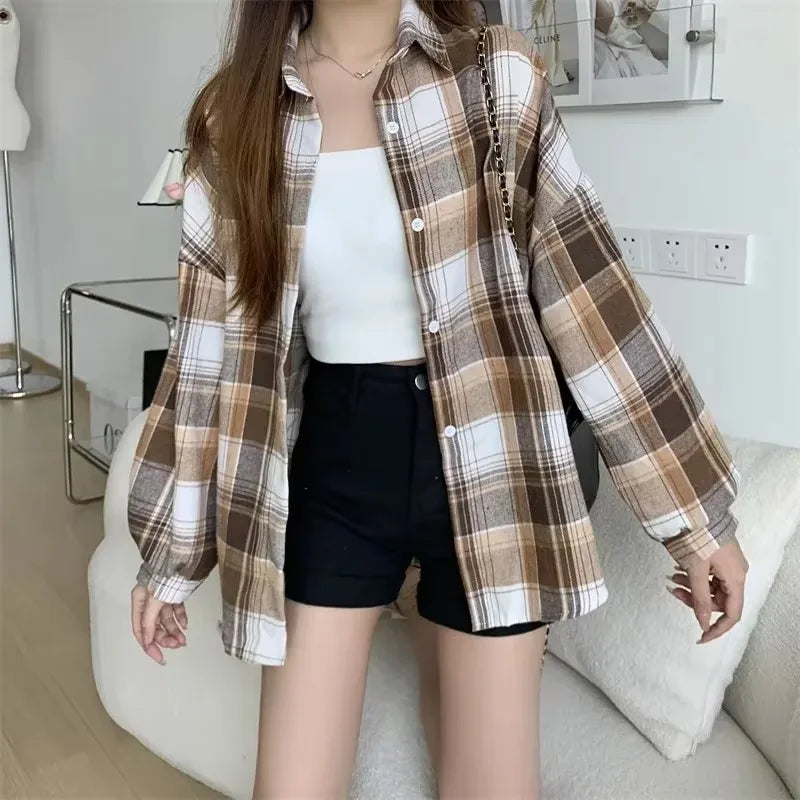 Vintage Plaid Button Shirt – Women