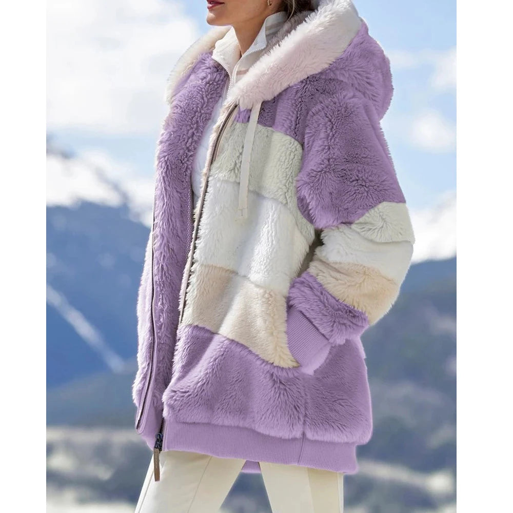 Veste à capuche oversize en peluche – Femme
