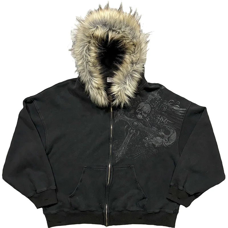 Sweat à capuche zippé avec col en fausse fourrure – Femme