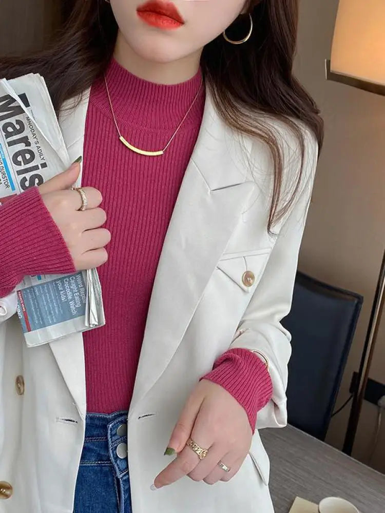 Pull vintage en maille à col montant – Femme