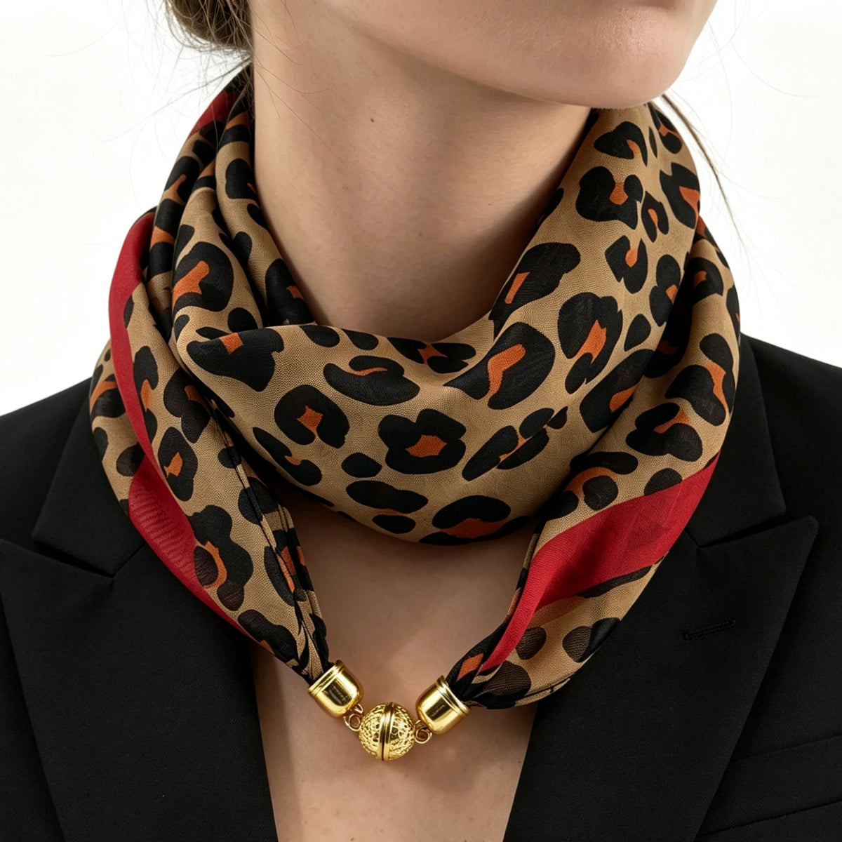Leopard Print Silk-Feel Scarf – Women