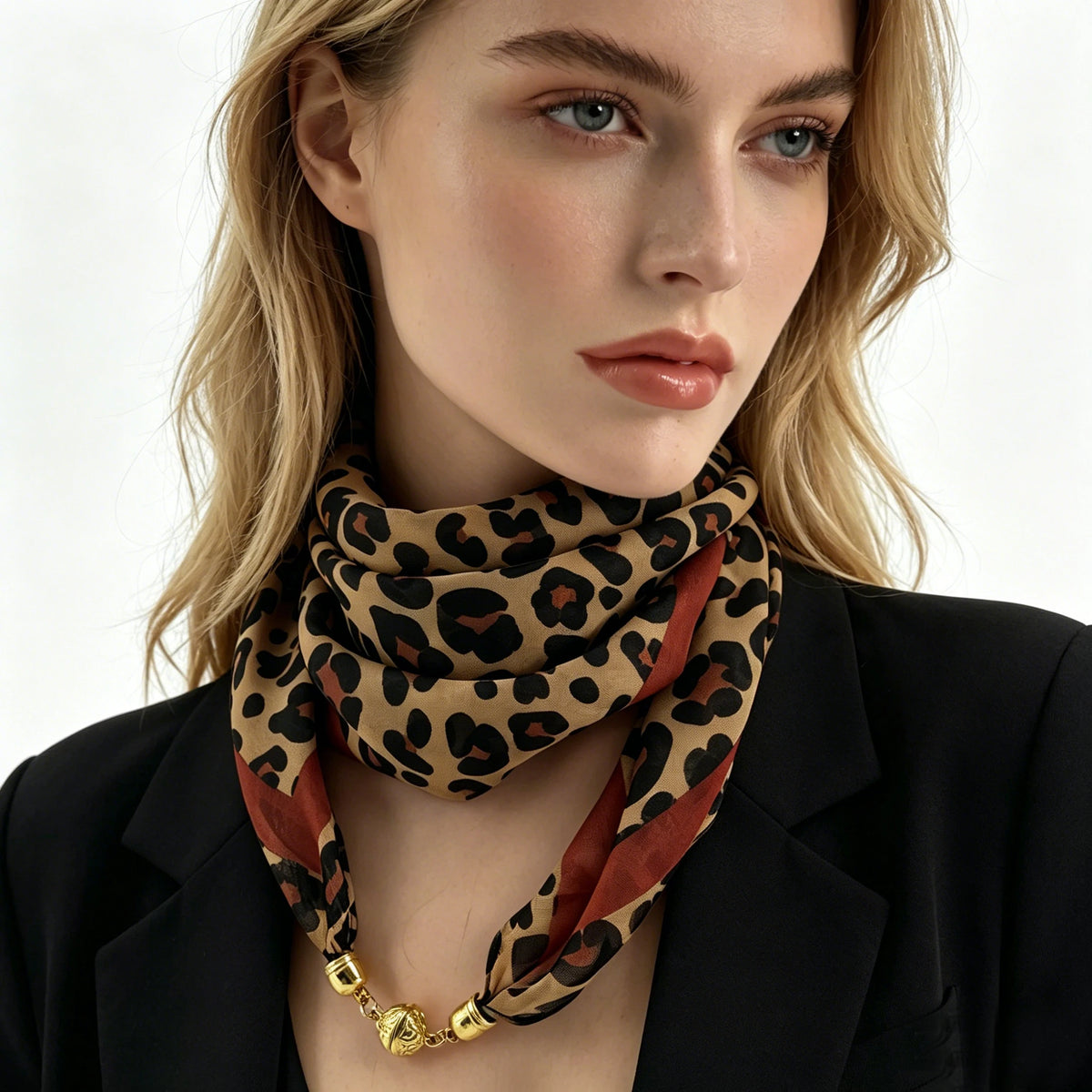Leopard Print Silk-Feel Scarf – Women