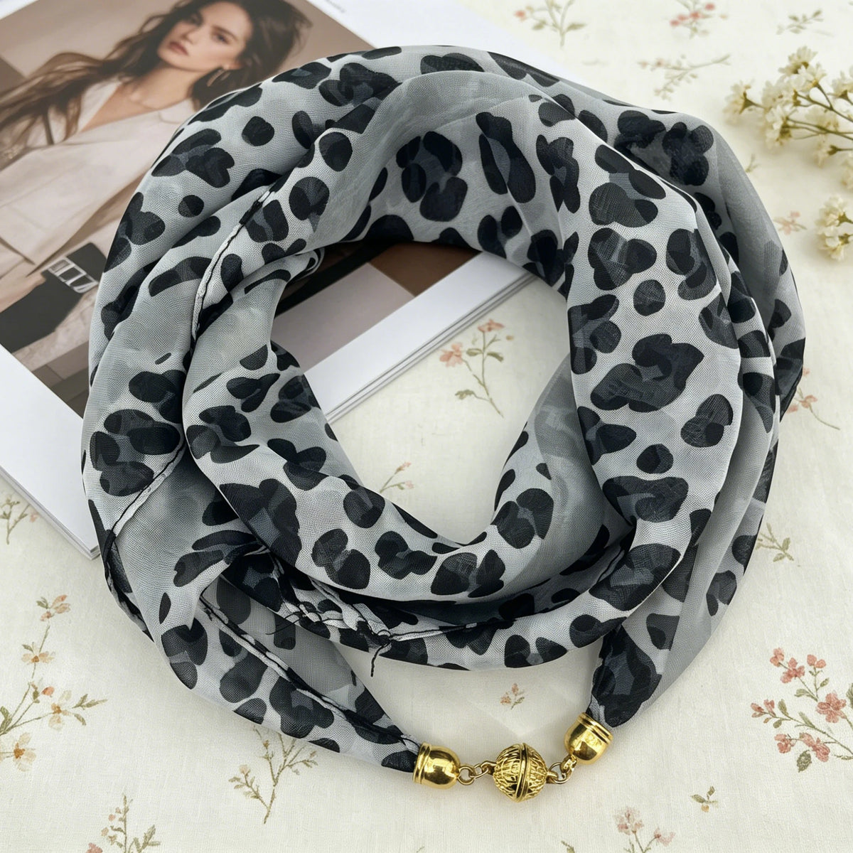 Leopard Print Silk-Feel Scarf – Women
